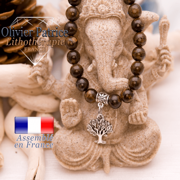 Bracelet bronzite et son charms arbre de vie en alliage