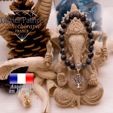 Bracelet larvikite et son charms arbre de vie en alliage