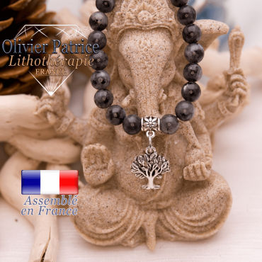 Bracelet larvikite et son charms arbre de vie en alliage
