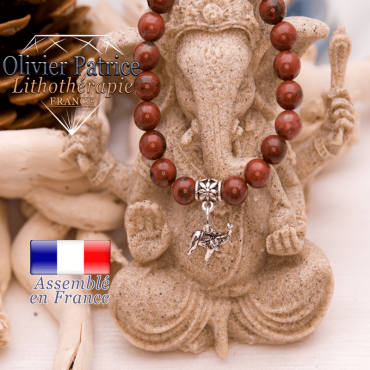 Bracelet jaspe rouge et son charms éléphant en alliage