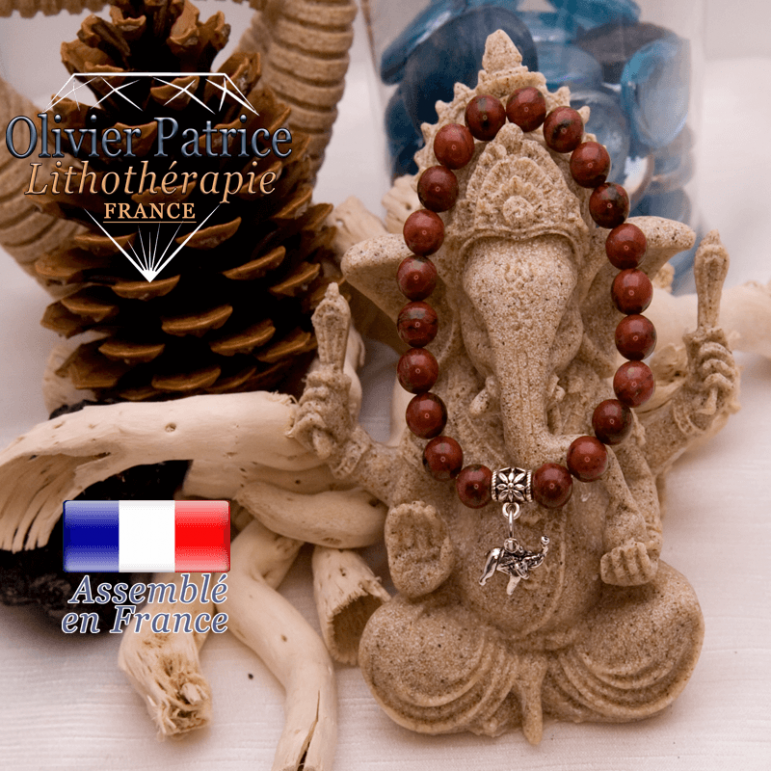 Bracelet jaspe rouge et son charms éléphant en alliage