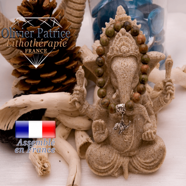 Bracelet unakite et son charms éléphant en alliage