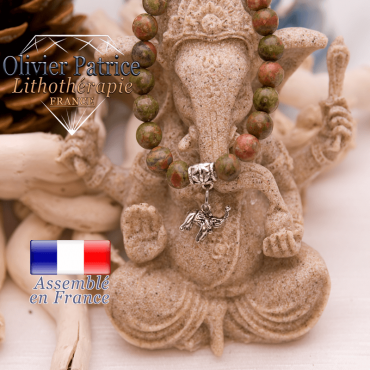Bracelet unakite et son charms éléphant en alliage