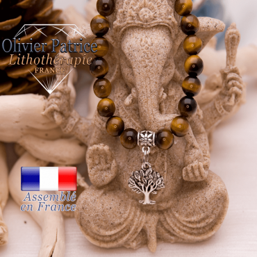 Bracelet Œil de Tigre et son charms arbre de vie en alliage
