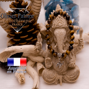 Bracelet Œil de Tigre et son charms éléphant en alliage