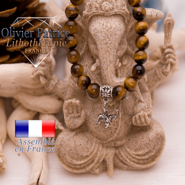 Bracelet Œil de Tigre et son charms éléphant en alliage