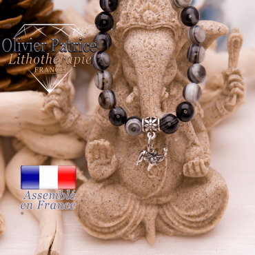 Bracelet sardonyx et son charms éléphant en alliage