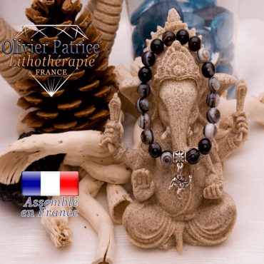 Bracelet sardonyx et son charms éléphant en alliage