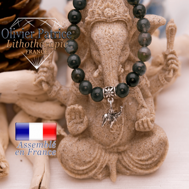 Bracelet agate mousse et son charms elephant en alliage