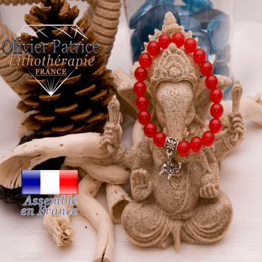 Bracelet agate rouge et son charms elephant en alliage