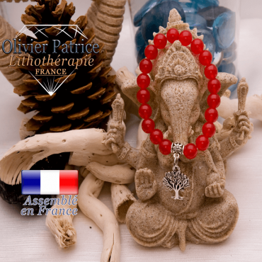 Bracelet agate rouge et son charms arbre de vie en alliage
