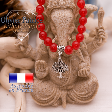 Bracelet agate rouge et son charms arbre de vie en alliage