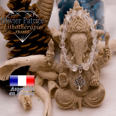 Bracelet cristal de roche et son charms arbre de vie en alliage