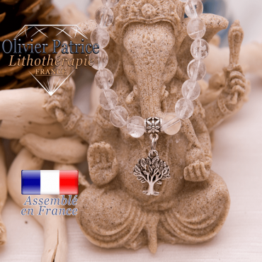 Bracelet cristal de roche et son charms arbre de vie en alliage