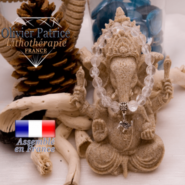 Bracelet cristal de roche et son charms éléphant en alliage