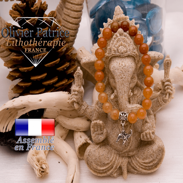 Bracelet aventurine orange et son charms éléphant en alliage