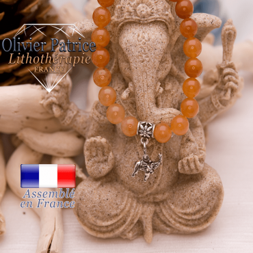 Bracelet aventurine orange et son charms éléphant en alliage