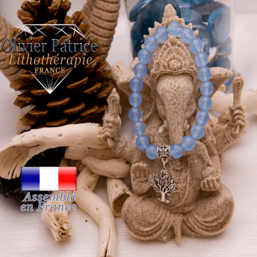 Bracelet agate bleue et son charms arbre de vie en alliage
