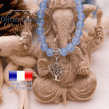 Bracelet agate bleue et son charms arbre de vie en alliage