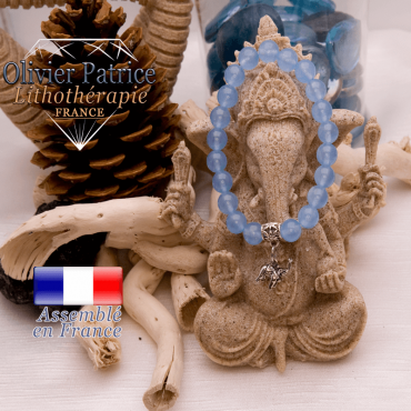 Bracelet agate bleue et son charms éléphant en alliage