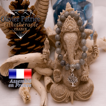 Bracelet de labradorite et son charms arbre de vie en alliage