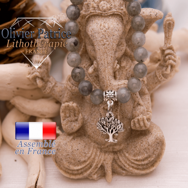 Bracelet de labradorite et son charms arbre de vie en alliage