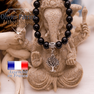 Bracelet obsidienne et son charms arbre de vie en alliage