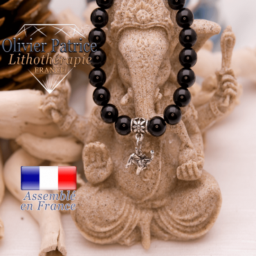 Bracelet obsidienne finition charms éléphant en alliage