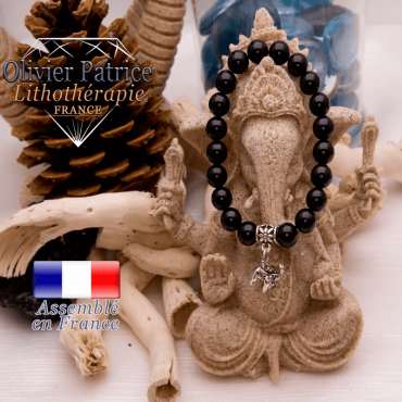 Bracelet obsidienne et son charms éléphant en alliage