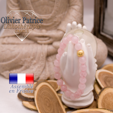 Bracelet quartz rose et sa boule brillante plaqué or