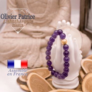 Bracelet améthyste et sa boule plaqué or de 8 mm