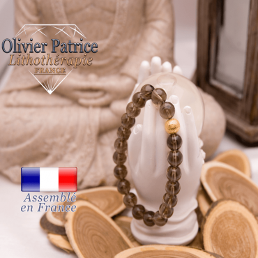 Bracelet quartz fumé et sa boule plaqué or