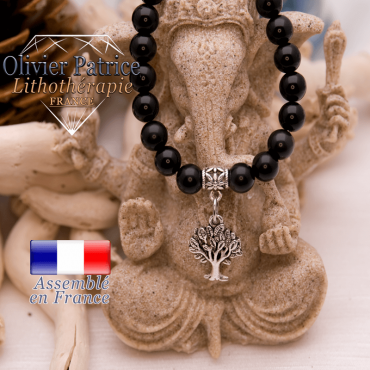 Bracelet en onyx et son charms arbre de vie en alliage