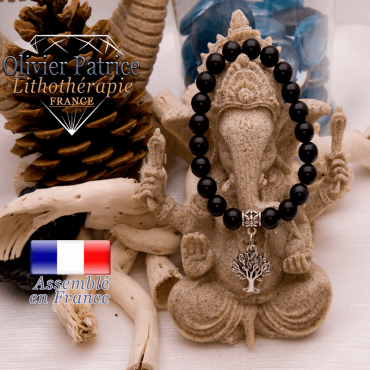 Bracelet en onyx et son charms arbre de vie en alliage