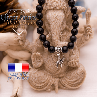 Bracelet en onyx et son charms elephant en alliage