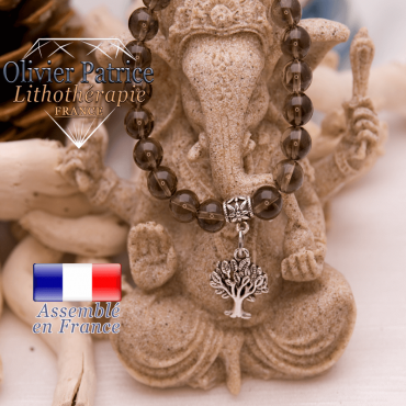 Bracelet quartz fumé et son charms arbre de vie en alliage