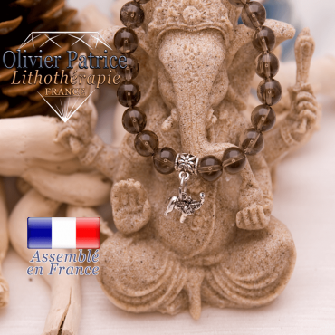 Bracelet quartz fumé et son charms elephant en alliage