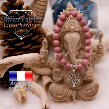 Bracelet rhodochrosite et son charms arbre de vie en alliage