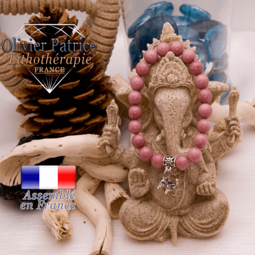 Bracelet rhodochrosite et son charms éléphant en alliage