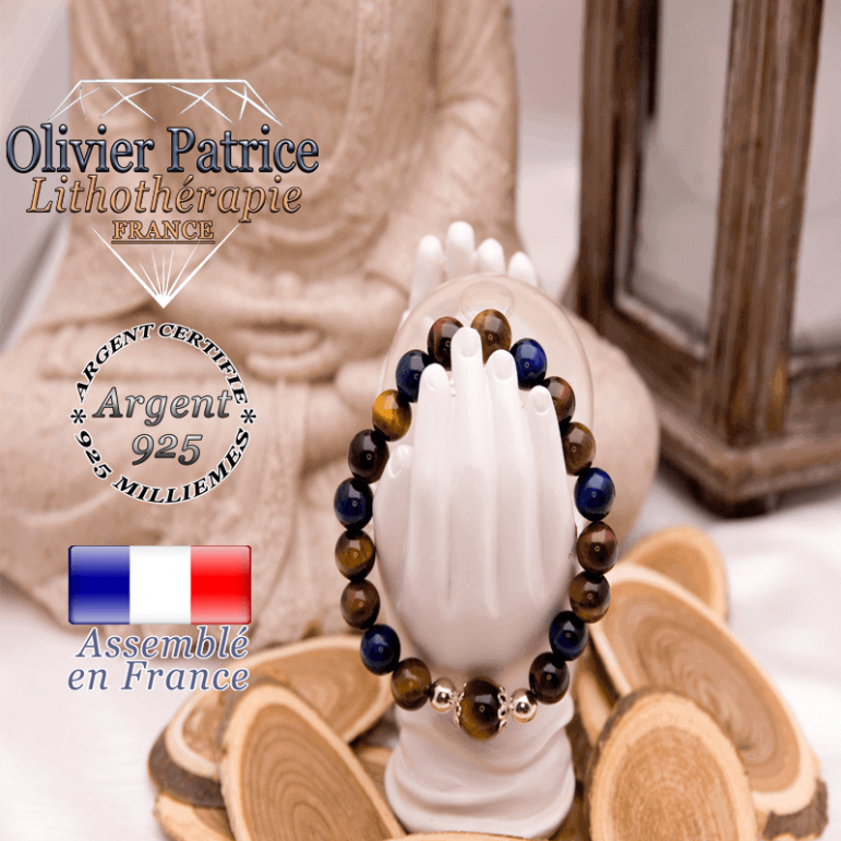 Bracelet 2 oeil de tigre et oeil de taureau en argent 925