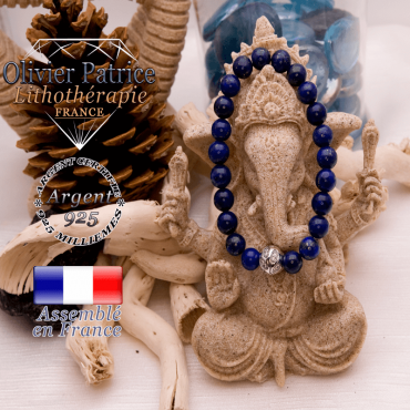 Bracelet lapis lazuli et boule gravée en argent 925