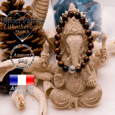 Bracelet œil de taureau et boule gravée en argent 925