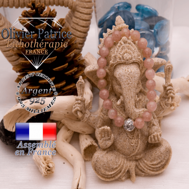 Bracelet quartz fraise et boule gravée en argent 925