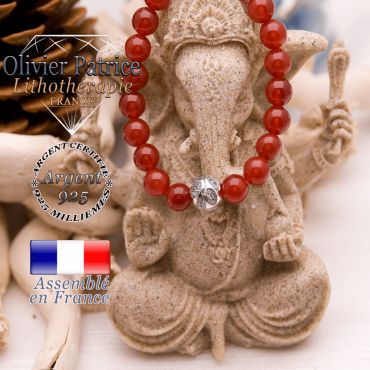 Bracelet cornaline et boule gravée en argent 925