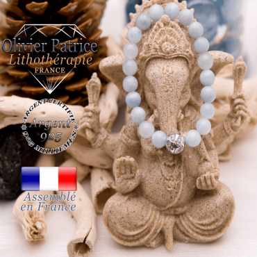 Bracelet aigue marine et boule gravée en argent 925