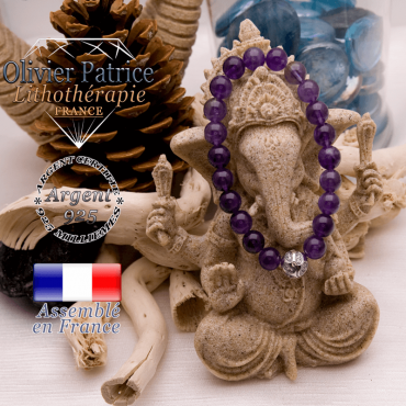 Bracelet améthyste et boule gravée en argent 925