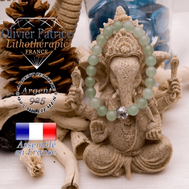 Bracelet aventurine et boule gravée en argent 925