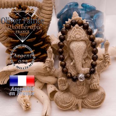 Bracelet bronzite et boule gravée en argent 925