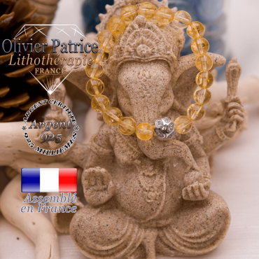 Bracelet citrine et boule gravée en argent 925