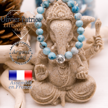 Bracelet hémimorphite et boule gravée en argent 925